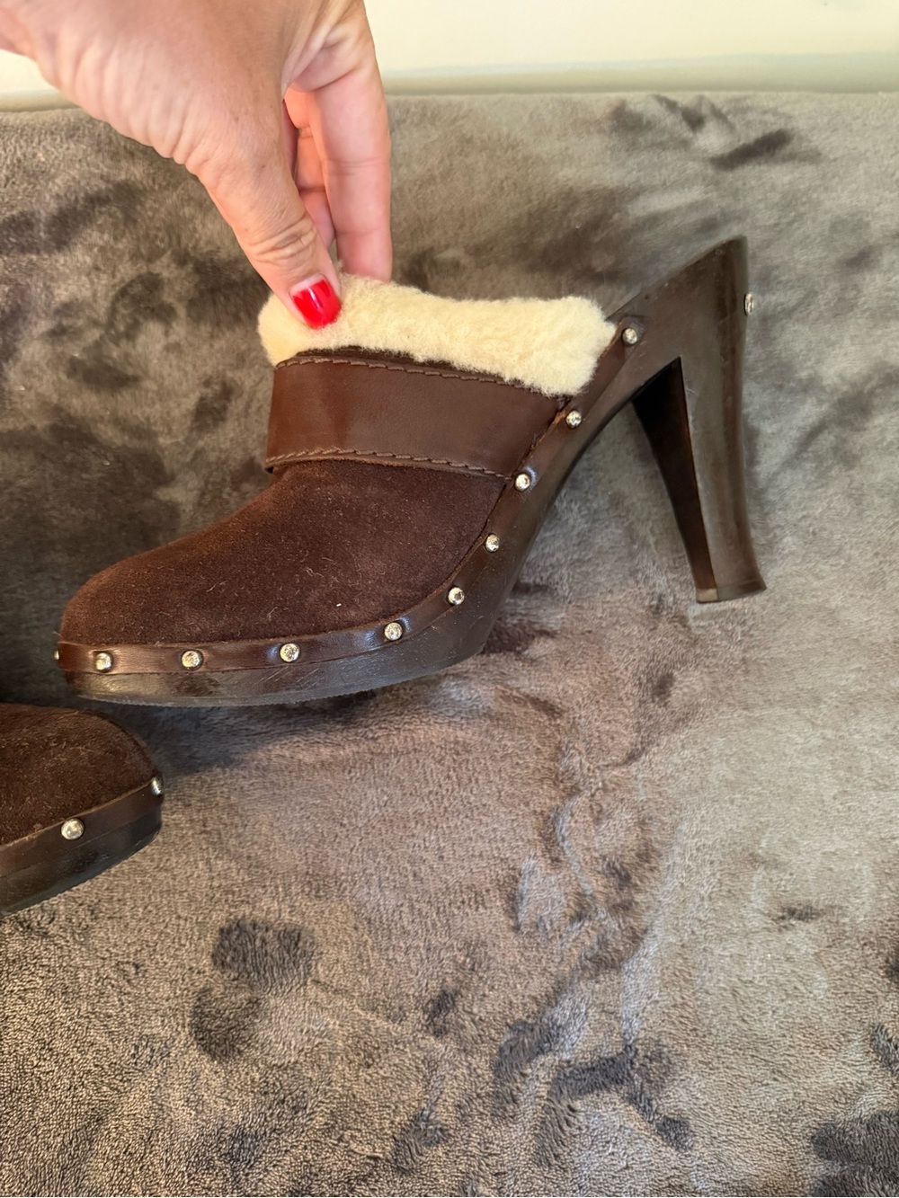 Michael Kors Brown Suede Shearling-Trim Buckle Clog - Picture 8 of 13